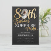Invitation Black Gold Custom Photo Surprise 80e anniversaire (Debout devant)