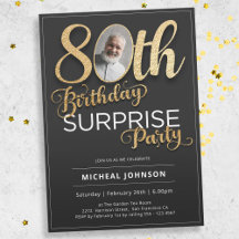 Black Gold Custom Photo Surprise 80e anniversaire