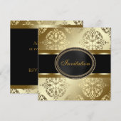 Invitation Black Gold Damask All Occasion Party Modèle (Devant / Derrière)
