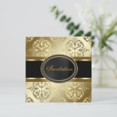 Invitation Black Gold Damask All Occasion Party Modèle (Debout devant)