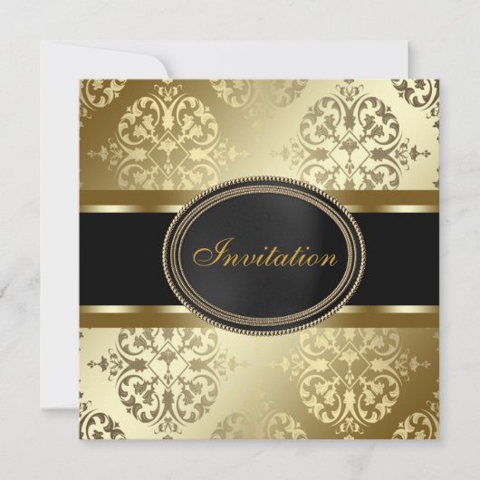 Invitation Black Gold Damask All Occasion Party Modèle (Devant)