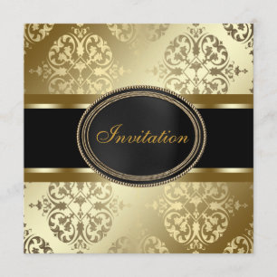 Invitation Black Gold Damask All Occasion Party Modèle