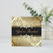 Invitation Black Gold Damask Black Cravate Party (Debout devant)