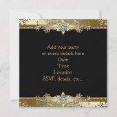 Invitation Black Gold Damask Black Cravate Party (Dos)