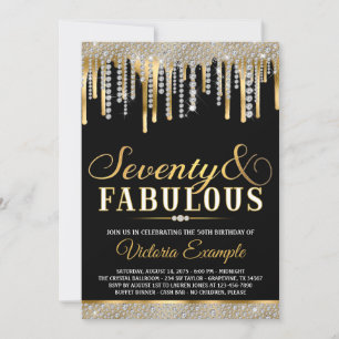 Invitation Black Gold Diamond Drip Fabuleux 70 Anniversaire
