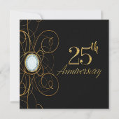 Invitation Black & Gold Diamond Élégant 25 25e anniversaire (Dos)