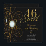 Invitation Black & Gold Diamond Sweet 16 Anniversaire<br><div class="desc">Black & Gold Diamond Sweet 16 Anniversaire Invitation</div>