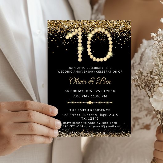 Invitation Black & Gold Diamonds 10th Anniversary