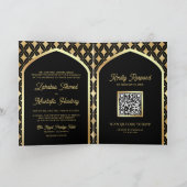 Invitation Black Gold Diamonds Arch QR Code Mariage musulman (Intérieur)