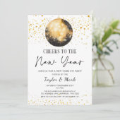 Invitation Black Gold Disco Ball à la fête du Nouvel An (Debout devant)