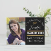 Invitation Black Gold Dot Senior Photo Lycée Graduation (Debout devant)
