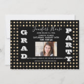 Invitation Black Gold Dot Senior Photo Lycée Graduation (Dos)