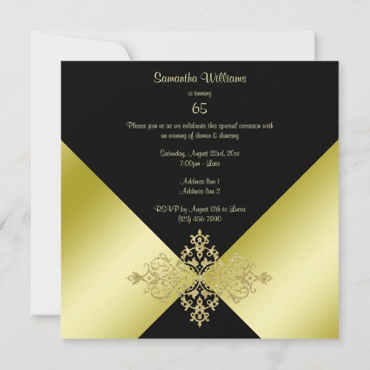 Invitation Black & Gold Elegance 65e anniversaire (Dos)
