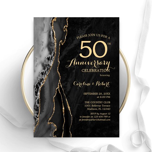 Invitation Black Gold Elegant 50e Anniversaire