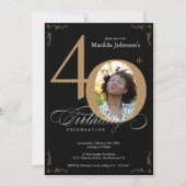 Invitation Black Gold Elegant Calligraphie Photo 40e annivers (Devant)