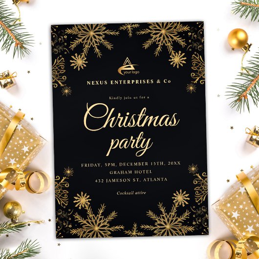 Invitation Black Gold Elegant Corporate Christmas Party