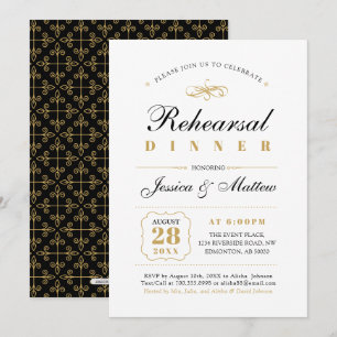 Invitation Black & Gold   Élégant dîner de répétition de mari