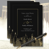 Invitation Black Gold Elegant Las Vegas Skyline Save the Date