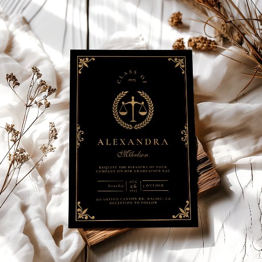 Invitation Black Gold Elegant Law School