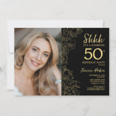 Invitation Black Gold Elegant Surprise Photo 50e anniversaire (Devant)