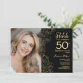 Invitation Black Gold Elegant Surprise Photo 50e anniversaire (Debout devant)