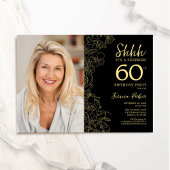 Invitation Black Gold Elegant Surprise Photo 60e anniversaire