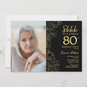 Invitation Black Gold Elegant Surprise Photo 80e anniversaire (Devant)