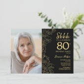 Invitation Black Gold Elegant Surprise Photo 80e anniversaire (Debout devant)
