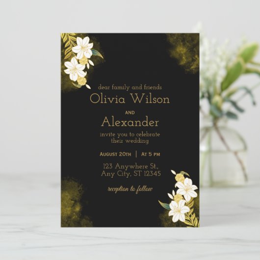 Invitation Black Gold Elegant Wedding (Debout devant)