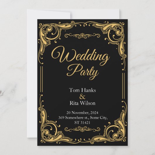 Invitation Black & Gold Elegant Wedding Party (Devant)