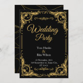 Invitation Black & Gold Elegant Wedding Party (Devant / Derrière)