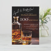 Invitation Black Gold Elegant Whiskey 100e fête d'anniversair (Debout devant)