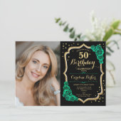 Invitation Black Gold Emerald Green Photo 50e anniversaire (Debout devant)