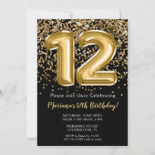 Invitation Black Gold Enfants fille 12e anniversaire de fête  (Devant)
