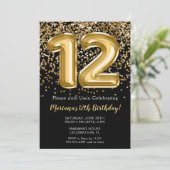 Invitation Black Gold Enfants fille 12e anniversaire de fête  (Debout devant)