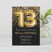 Invitation Black Gold Enfants fille 13e anniversaire de fête (Debout devant)