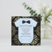 Invitation Black Gold et Blue Damask Baby Boy Douche (Debout devant)