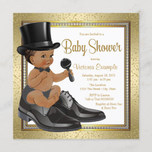 Invitation Black Gold Ethnic Little Man Baby shower