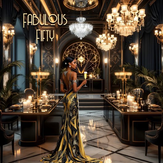 Invitation Black Gold Fabo Art déco Room Ethnic Woman