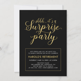 Invitation Black & Gold Fête de retraite moderne et surpris
