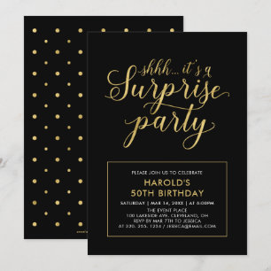 Invitation Black & Gold   Fête surprise moderne pour 50 ans