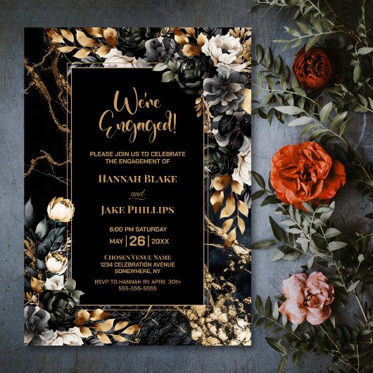 Invitation Black Gold Floral