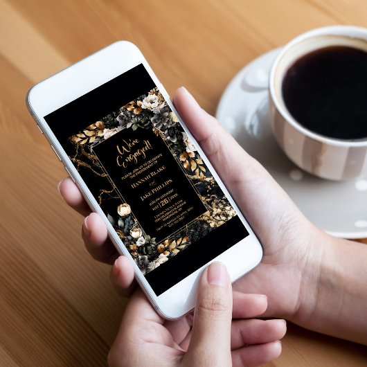 Invitation Black Gold Floral