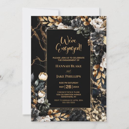 Invitation Black Gold Floral (Devant)