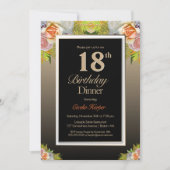 Invitation Black Gold Floral 18e anniversaire Dîner (Devant)