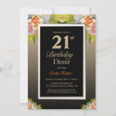 Invitation Black Gold Floral 21e anniversaire Dîner (Devant)