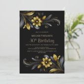 Invitation Black Gold Floral 30th Birthday Party (Debout devant)