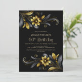 Invitation Black Gold Floral 60th Birthday Party (Debout devant)