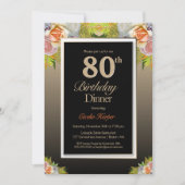 Invitation Black Gold Floral 80e Anniversaire Dîner (Devant)