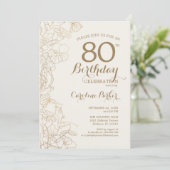 Invitation Black Gold Floral 80e fête d'anniversaire (Debout devant)